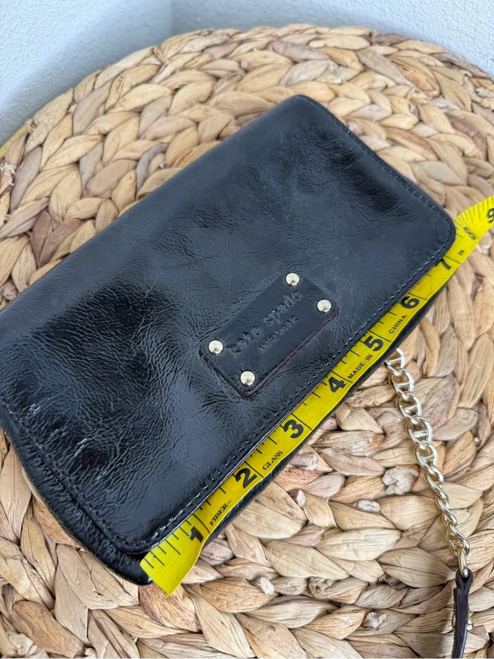 Kate Spade Purse Black Patent Leather Clutch Purse on a Chain Shoulder Strap